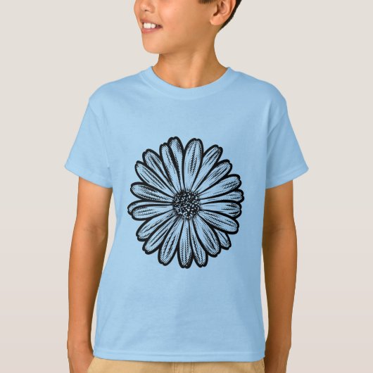 美しいデイジーの花、ハーフトーンイラスト Tシャツ (正面)