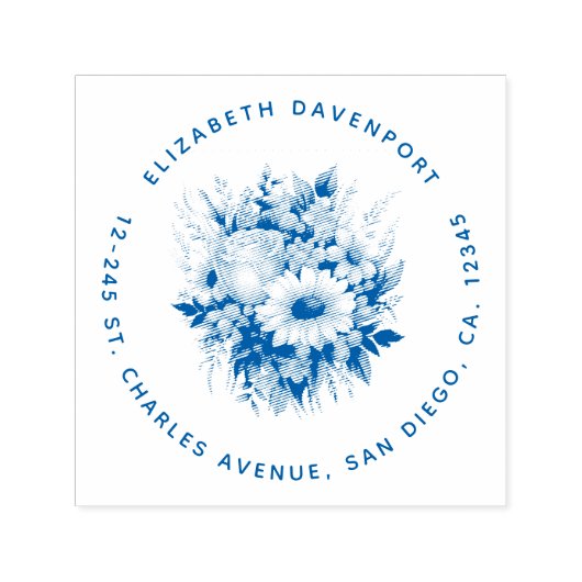 美しいデイジーフラワーブーケアドレス セルフインキングスタンプ (デザイン)