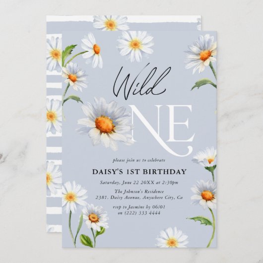 美しいデイジーワイルドワンガール1st誕生日 招待状 (正面/裏面)
