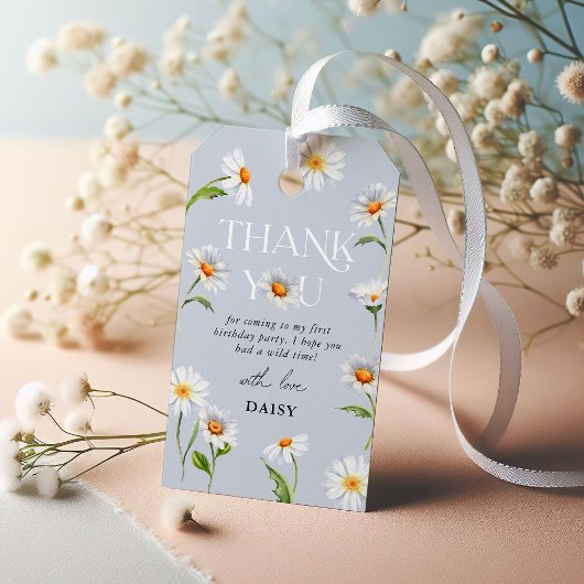 美しいデイジーワイルドワン1歳の誕生日ありがとう ギフトタグ