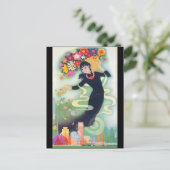 美しいデコアジアの女性と渦巻き花 ポストカード (スタンド正面)