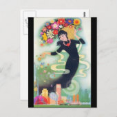美しいデコアジアの女性と渦巻き花 ポストカード (正面/裏面)