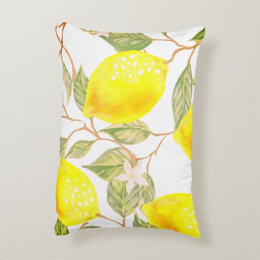 美しいデザインの水色レモン アクセントクッション (裏面(縦))