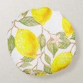 美しいデザインの水色レモン ラウンドクッション (裏面)