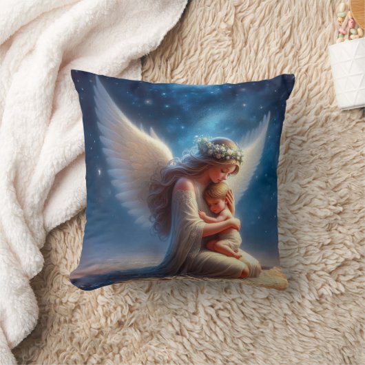 美しいデジタ絵を描ルの天使がベビーを持つ クッション (ブランケット)