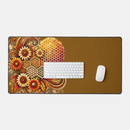 美しいデスクマット | ハニカムおよびフローラデザイン デスクマット (キーボード&マウス)