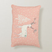 美しいトナカイおよび雪片のピンク アクセントクッション (裏面(縦))