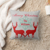 美しいトナカイのメリークリスマスシルバーと赤 クッション (ブランケット)