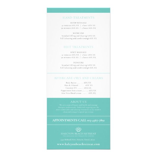 美しいトリートメント価格リストメニューlotusロゴ ラックカード (裏面)