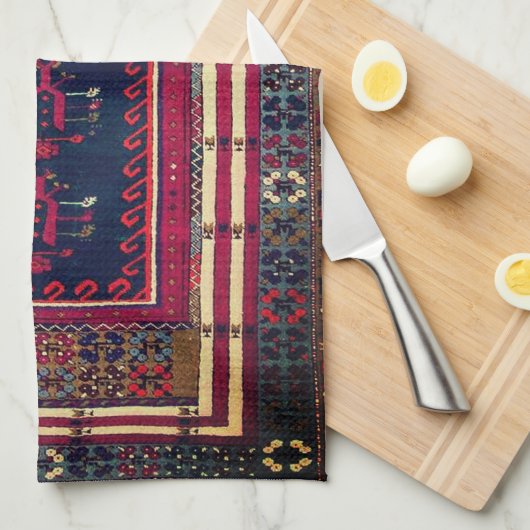 美しいトルコ伝統的の絨毯 キッチンタオル (四つ折り)