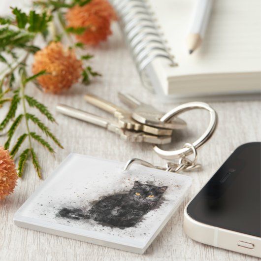美しいトレンディーの黒猫の写動揺して真 キーホルダー (正面右)