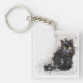 美しいトレンディーの黒猫の写動揺して真 キーホルダー (正面)