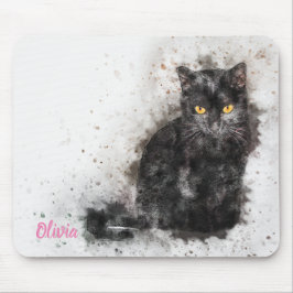 美しいトレンディーの黒猫の写動揺して真 マウスパッド