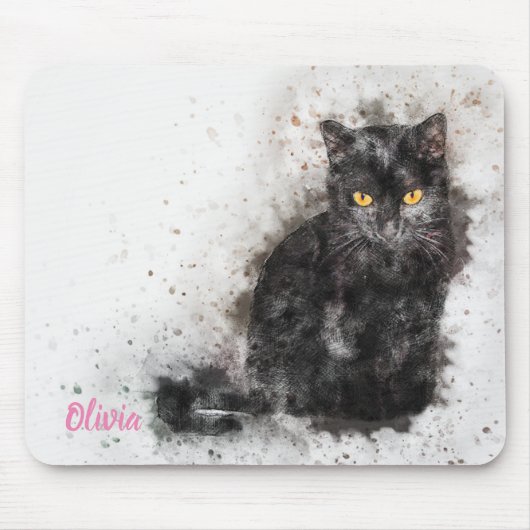 美しいトレンディーの黒猫の写動揺して真 マウスパッド (正面)
