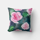 美しいトレンディーウォーターカラーピンクローズコレクション クッション (正面)