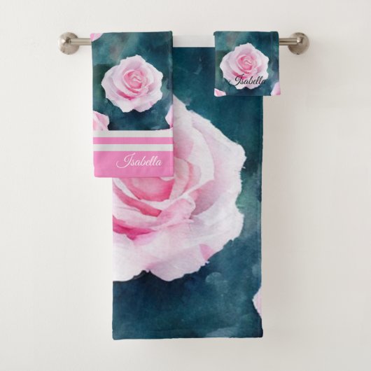 美しいトレンディーウォーターカラーピンクローズコレクション バスタオルセット (インサイチュ)