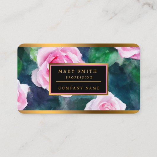 美しいトレンディーウォーターカラーピンクローズコレクション 名刺 (正面)