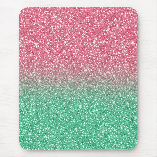 美しいトレンディーガーリーピンクグリーンのフェイクグリッター マウスパッド (正面)