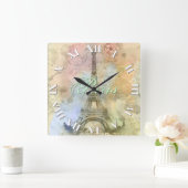 美しいトレンディーガーリーヴィンテージエッフェルタワーフランス スクエア壁時計 (ホーム)