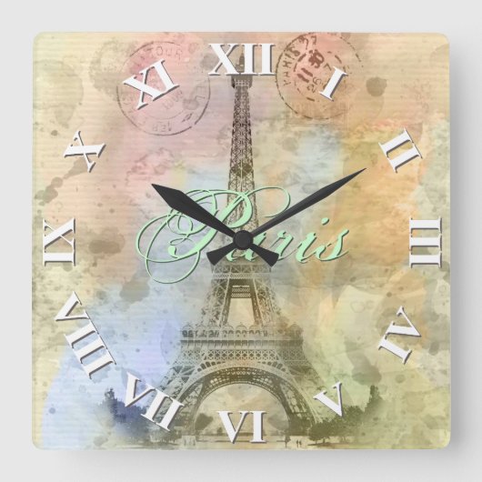 美しいトレンディーガーリーヴィンテージエッフェルタワーフランス スクエア壁時計 (正面)