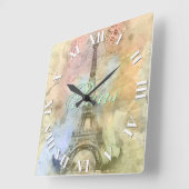 美しいトレンディーガーリーヴィンテージエッフェルタワーフランス スクエア壁時計 (傾斜)