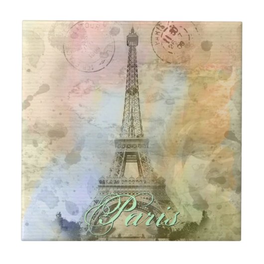 美しいトレンディーガーリーヴィンテージエッフェルタワーフランス タイル (正面)