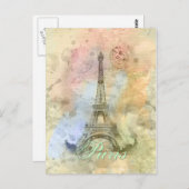 美しいトレンディーガーリーヴィンテージエッフェルタワーフランス ポストカード (正面/裏面)