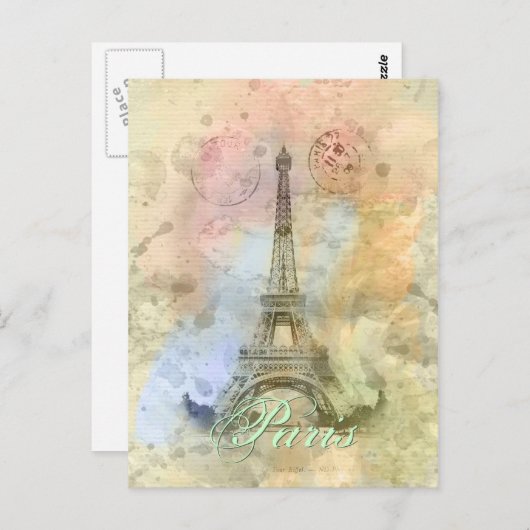 美しいトレンディーガーリーヴィンテージエッフェルタワーフランス ポストカード (正面/裏面)