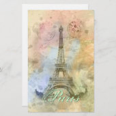 美しいトレンディーガーリーヴィンテージエッフェルタワーフランス 便箋 (正面/裏面)