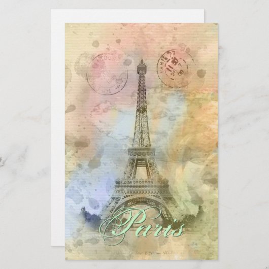 美しいトレンディーガーリーヴィンテージエッフェルタワーフランス 便箋 (正面/裏面)