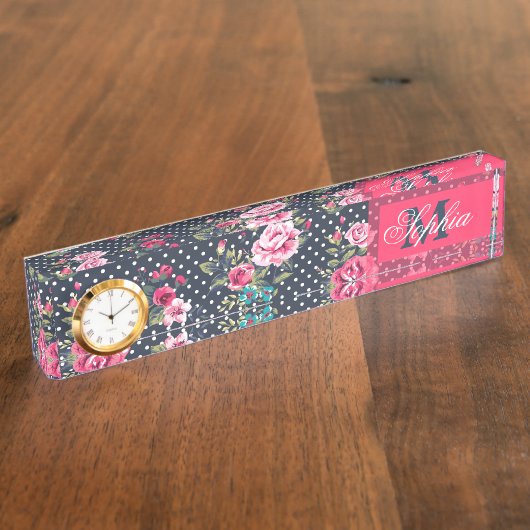 美しいトレンディーガーリーヴィンテージバラ デスクネームプレート (側面)