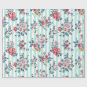 美しいトレンディーガーリーヴィンテージブルーストライプバラ ラッピングペーパー (フラット)