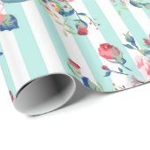 美しいトレンディーガーリーヴィンテージブルーストライプバラ ラッピングペーパー (ロールコーナー)