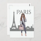 美しいトレンディーガールインパリとエッフェルタワー ポストカード (正面/裏面)