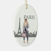 美しいトレンディーガールインパリクリスマス セラミックオーナメント (右)