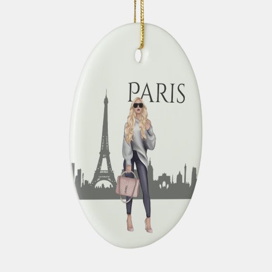 美しいトレンディーガールインパリクリスマス セラミックオーナメント (右)