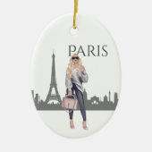 美しいトレンディーガールインパリクリスマス セラミックオーナメント (正面)