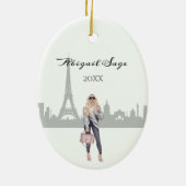 美しいトレンディーガールインパリクリスマス セラミックオーナメント (裏面)