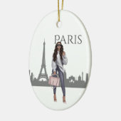 美しいトレンディーガールインパリクリスマス セラミックオーナメント (左)