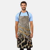美しいトレンディーヒョウフェイクアニマルプリント エプロン (着用した状態)