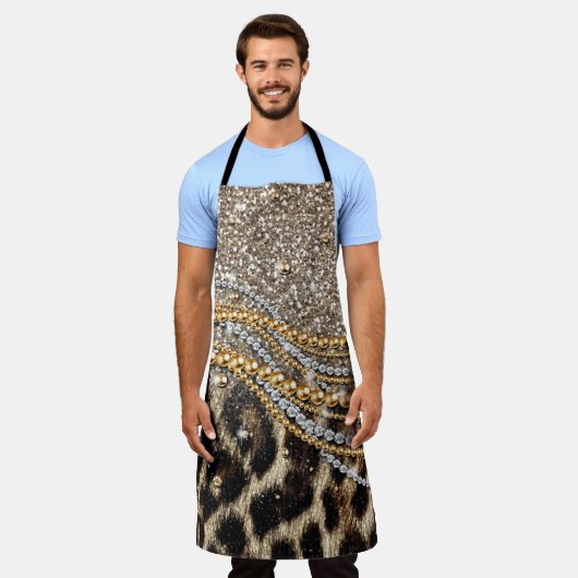 美しいトレンディーヒョウフェイクアニマルプリント エプロン (着用した状態)