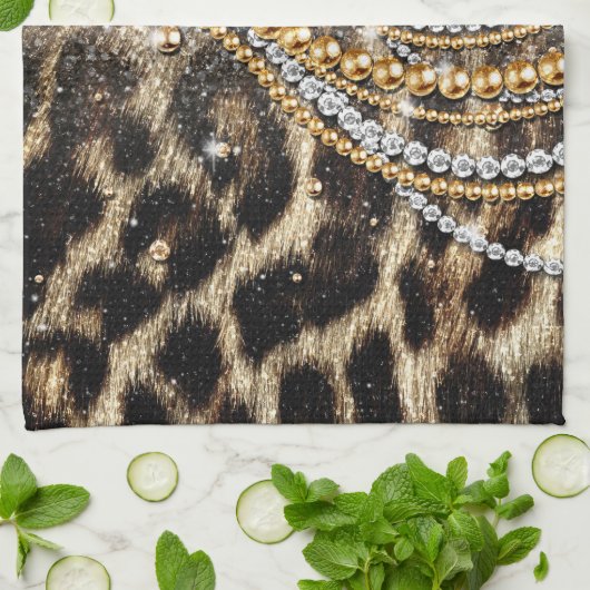 美しいトレンディーヒョウフェイクアニマルプリント キッチンタオル (折り畳み)