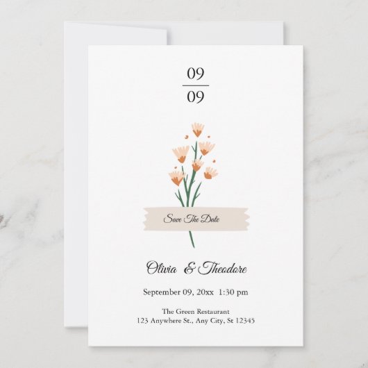 美しいトレンディーピンクウォーターカラーワイルドフラワー結婚ズ 招待状 (正面)