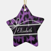 美しいトレンディーフェイクパープルヒョウアニマルプリント セラミックオーナメント (左)