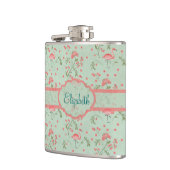 美しいトレンディーヴィンテージフローラとフラミンゴ鳥 フラスク (左)