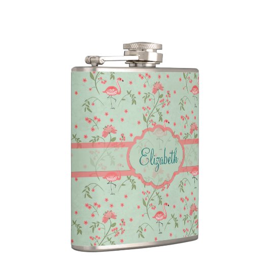 美しいトレンディーヴィンテージフローラとフラミンゴ鳥 フラスク (右)