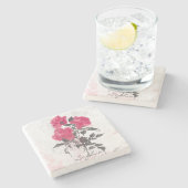 美しいトレンディーヴィンテージ水の色バラ ストーンコースター (横)