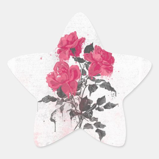 美しいトレンディーヴィンテージ水の色バラ 星シール (正面)