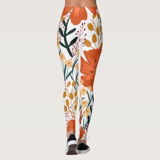 美しいトレーニング文字lかわいいフローラホワイトオレンジ レギンス (裏面)