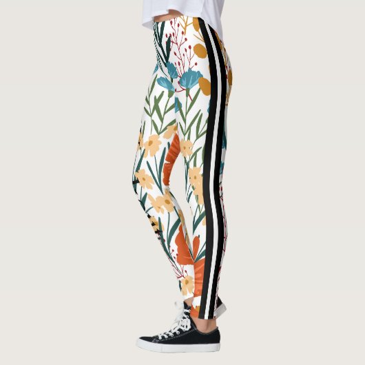 美しいトレーニング文字lかわいいフローラホワイトオレンジ レギンス (左)